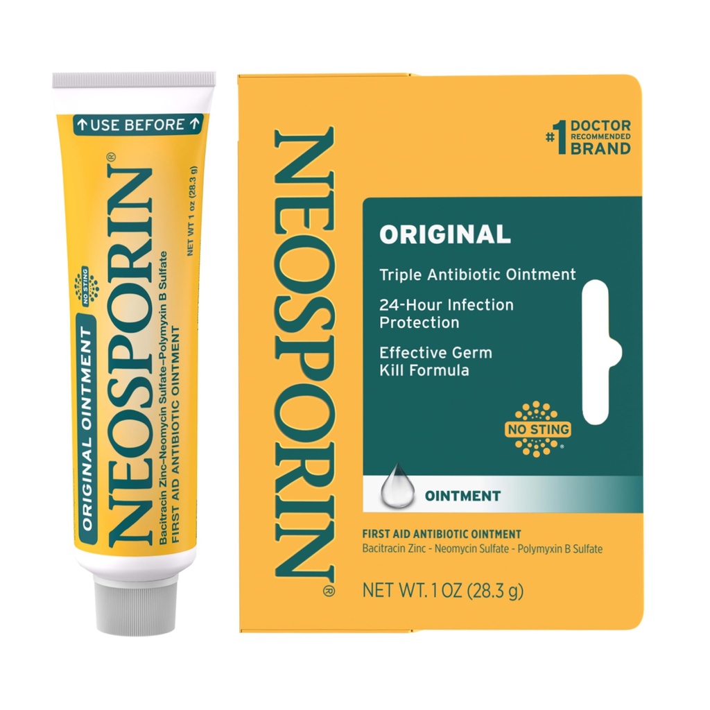 Neosporin Original First Aid Triple Antibiotic Ointment, Bacitracin Zinc &amp; Neomycin Sulfate Infection Protection, Wound Care Treatment " Scar Appearance Minimizer for Minor Cuts, Scrapes & Burns, 1 oz