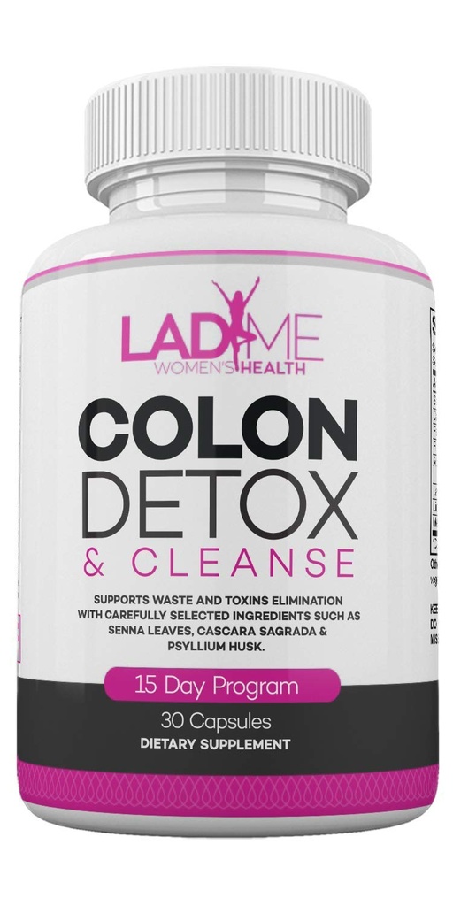 Puro Colon Cleanse " Detox 15 Day Program - Herbal Laxative Constipation Relief with Psyllium Husk, Cascara Sagrada " Senna Leaves - Special Women Intestinal Cleanser by Ladyme - 30 Capsules