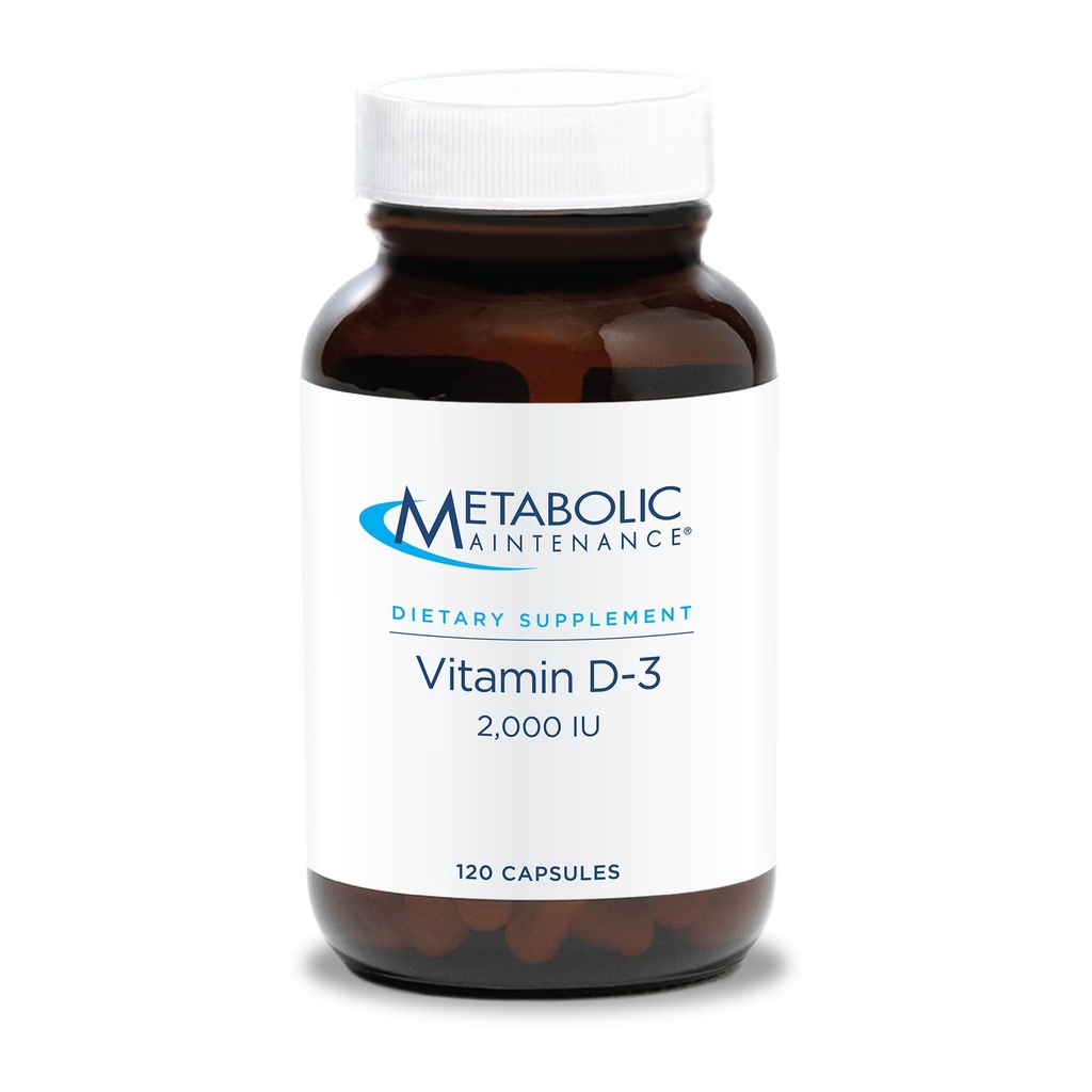 Mantenimiento metabólico Vitamina D-3 2000 UI - Absorción superior D3 con vitamina C - Hueso, Inmune, Mood + Suplemento de soporte cardiovascular, No Fillers (120 cápsulas)