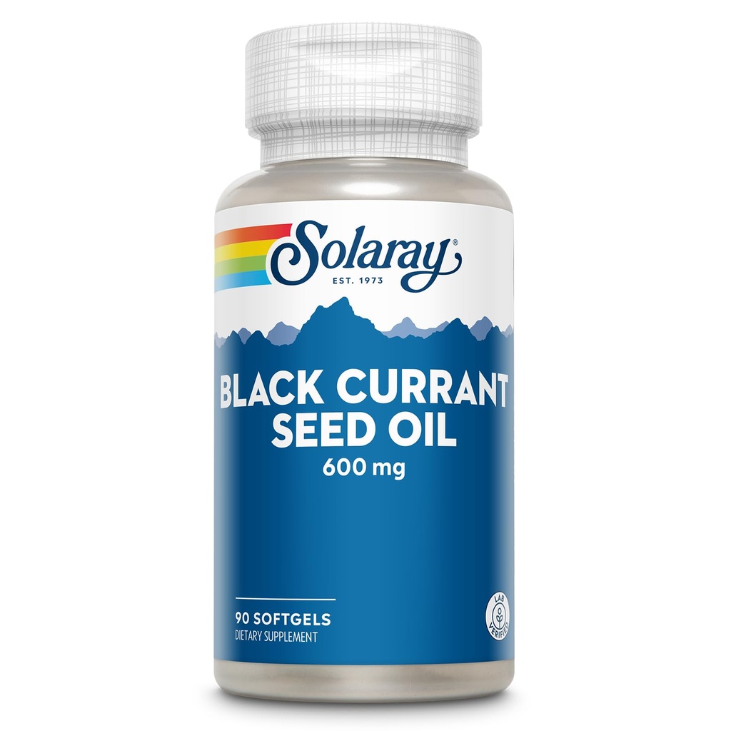 SOLARAY Black Currant Seed Oil 600 mg - Suministro de Antioxidantes, Gamma Linolenic Acid (GLA), Alpha Linolenic (ALA) y Ácido Linoleico (LA) - Asistencia para la salud de la piel - Garantía de 60 días, 90 Serv, 90 Softgels