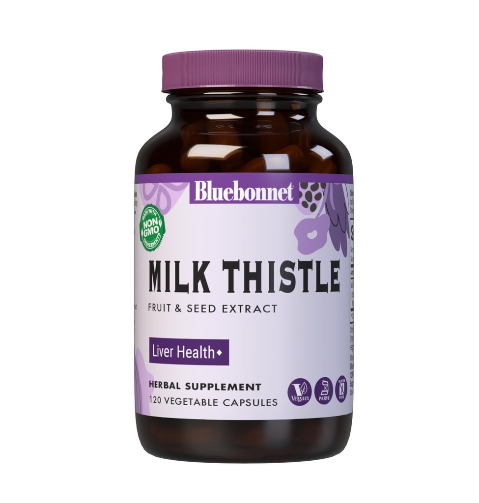 BlueBonnet Nutrition Milk Thistle Fruit " Seed Extract, Liver Health*, Non-GMO, Vegan, Kosher Certified, Gluten-Free, Soy-Free, 120 Vegetable Capsules, 120 Servings