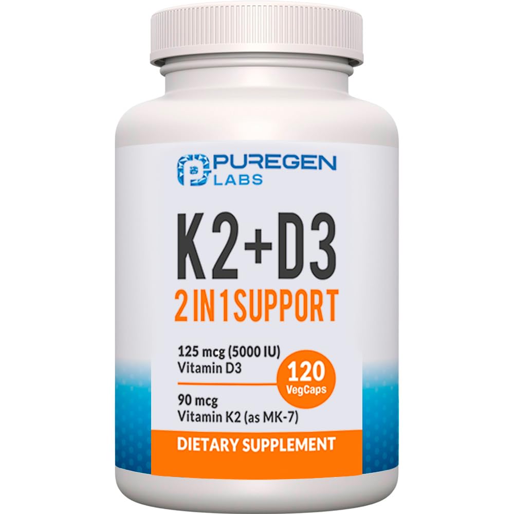 2 en 1 alta potencia Fórmula 90mcg Vitamina K2 (MK7) y 5000 UI Vitamina D3 Suplemento I Fórmula no GMO, Fácil de absorber vitamina D &amp; K Complejo, 120 cápsulas I 4 meses de suministro