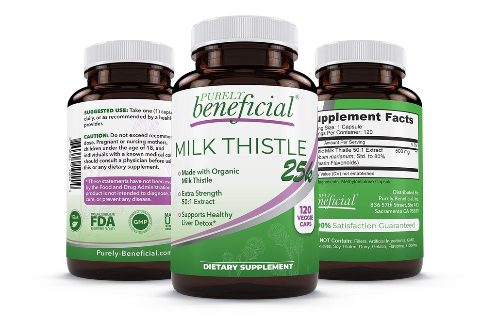 PURELY beneficioso esteto de leche orgánica cápsulas, 50:1 extracto de esteto de leche, limpieza del hígado " soporte antioxidante, 120 cápsulas de veg, Vegan " No GMO