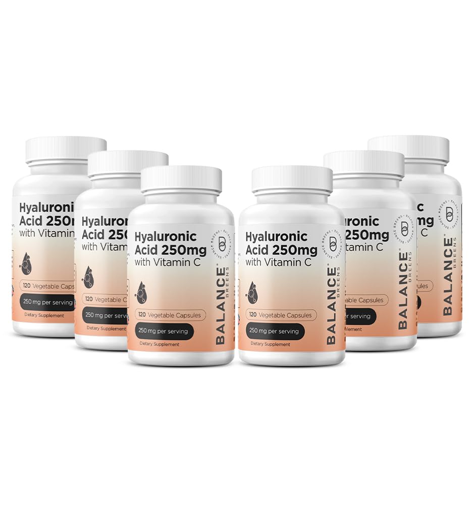 Suplemento de ácido hialurónico puro 250 mg con vitamina C 50mg, 120 cápsulas veganos - Hidratación de piel para flujo natural, cabello, uñas, bonificación &amp; fórmula de salud conjunta