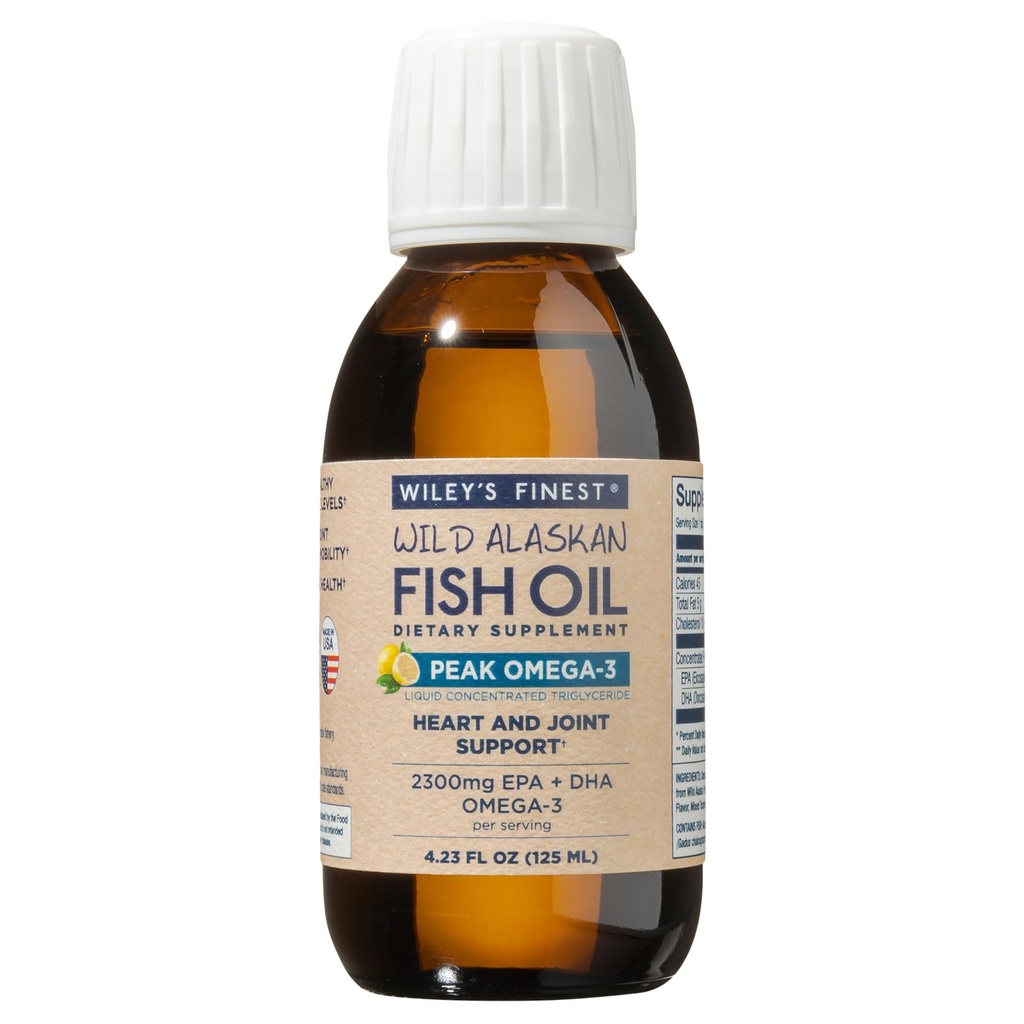 Wiley's Finest Wild Alaskan Fish Oil Peak Omega-3 Suplemento líquido - 2300mg EPA y DHA Omega-3s - Lemon Flavor - 4.23 Oz (25 Servimientos)