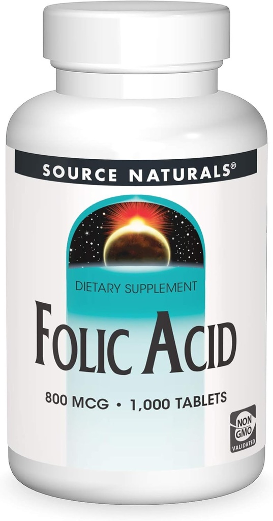 Fuente Naturales Ácido Fólico 800 mcg Suplemento dietético - 1000 Tabletas