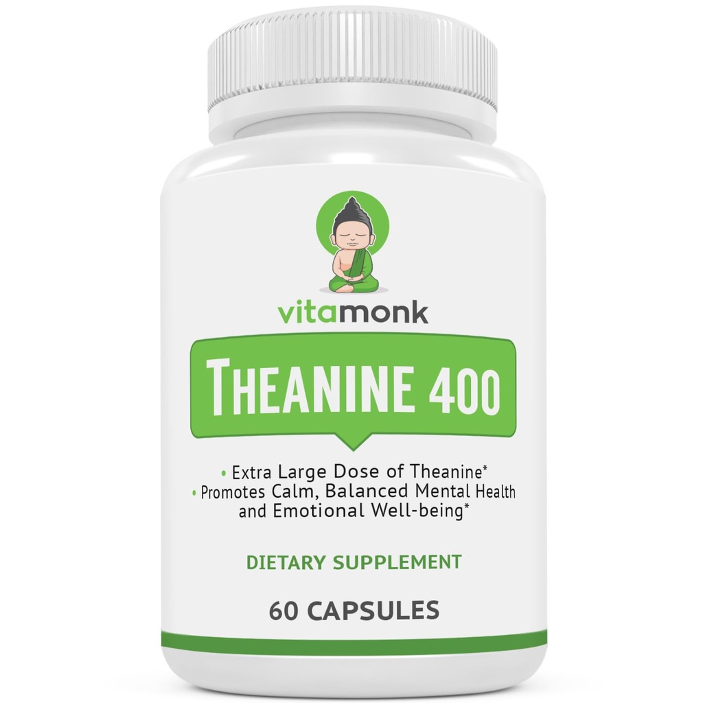VitaMonk L Theanine 400mg Suplemento - L-Theanine 400mg con No Artificial Fillers - Extra Strength L Theanine Suplemento - Ltheanine 60 cápsulas
