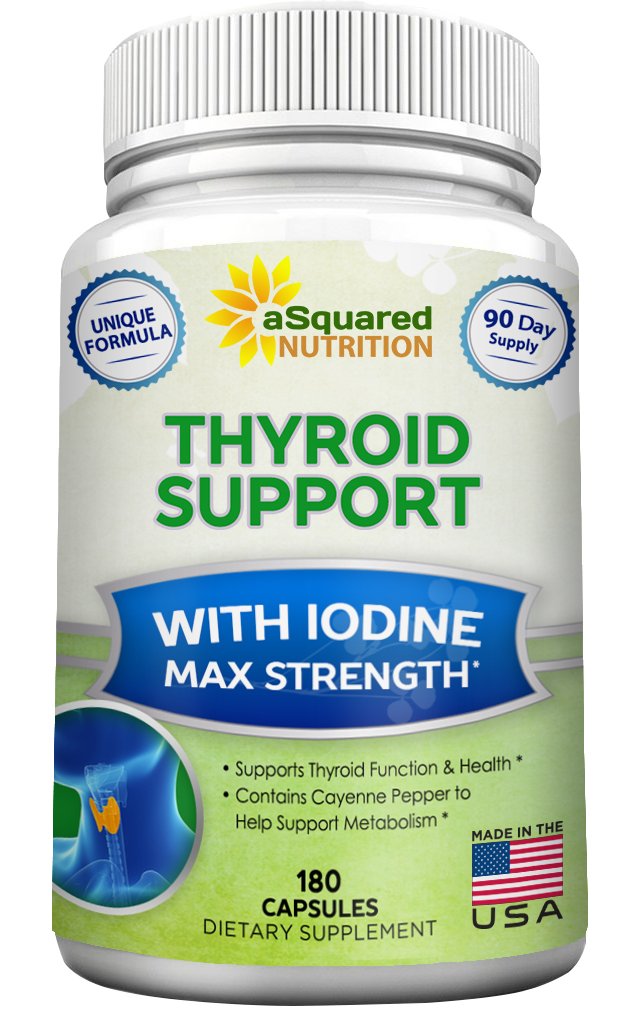 aSquared Nutrition Premium Thyroid Support Suplemento con Iodine (180 cápsulas) - Mejor Herbal &amp; Vitamin Complex Pills w/ B12, Ashwagandha, Bladderwrack & Kelp - Helper for Healthy Hormone & Energy
