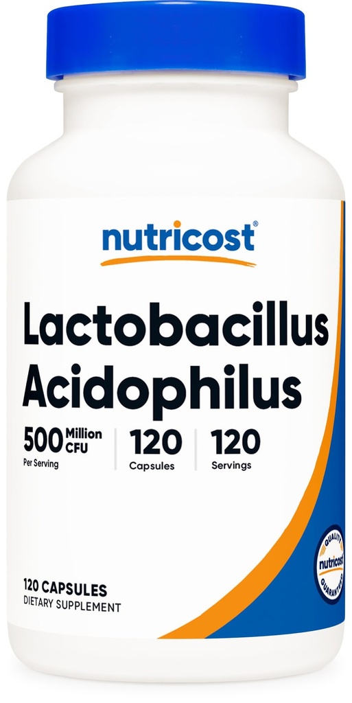 Nutricost Lactobacillus Acidophilus 500 Million CFU Por Serving (120 Capsules)