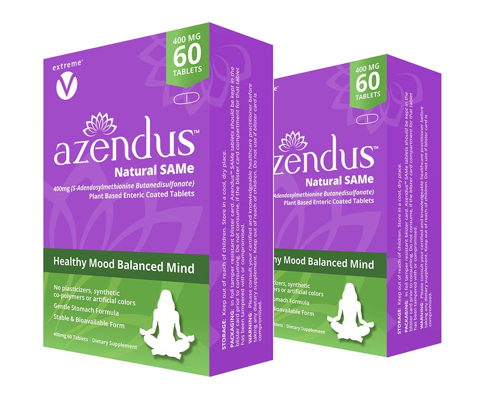 Azendus Mood 400mg 2-Boxes de S-Adendosylmethionine Butanedisulfonate (SAM-e) 120 Enteric Coated Tablets - Vegan, Gluten Free, Soy Free