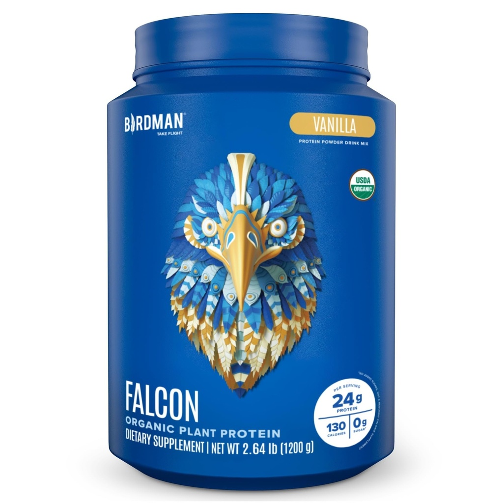 BIRDMAN Falcon Vegan Protein Powder Orgánico, Stevia & Azúcar Libre, Proteína Planta Basada, Baja Carb, Dairy Gratis, Keto, Proteína no Whey, Probiótico, Pea Protein ← Vanilla Flavor - 37 Serviciones - 2.64lb