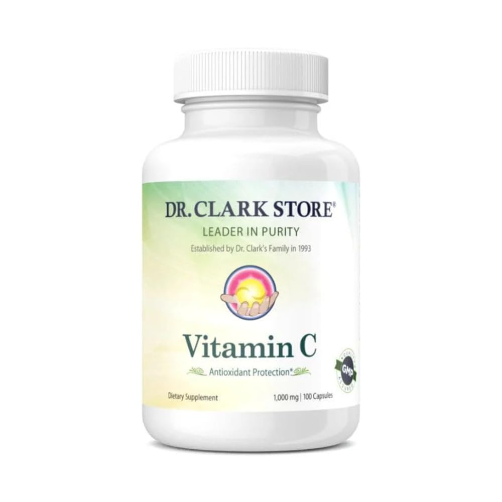 Dr Clark Vitamin C Suplemento 1000mg - Gluten Free, Immunity Support, Potent antioxidant, Supports Brain Function, Promotes Tissue Formation and Repair, 100 Gelatin Capsules