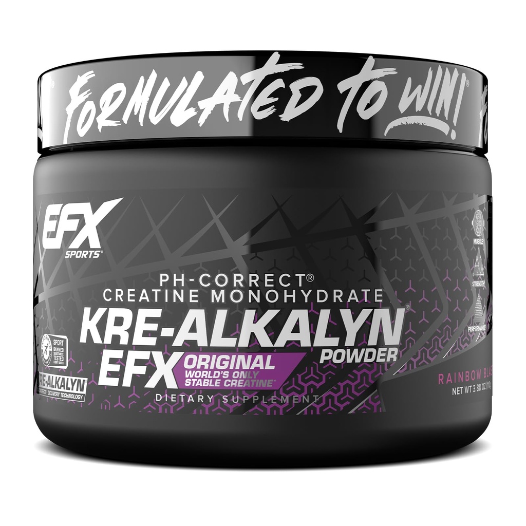 EFX Sports Kre-Alkalyn EFX Powder ← pH Correct Creatine Monohydrate Powder Suplemento ¦ Strength, Muscle Growth & Performance ← 55 Servings (Rainbow Blast)