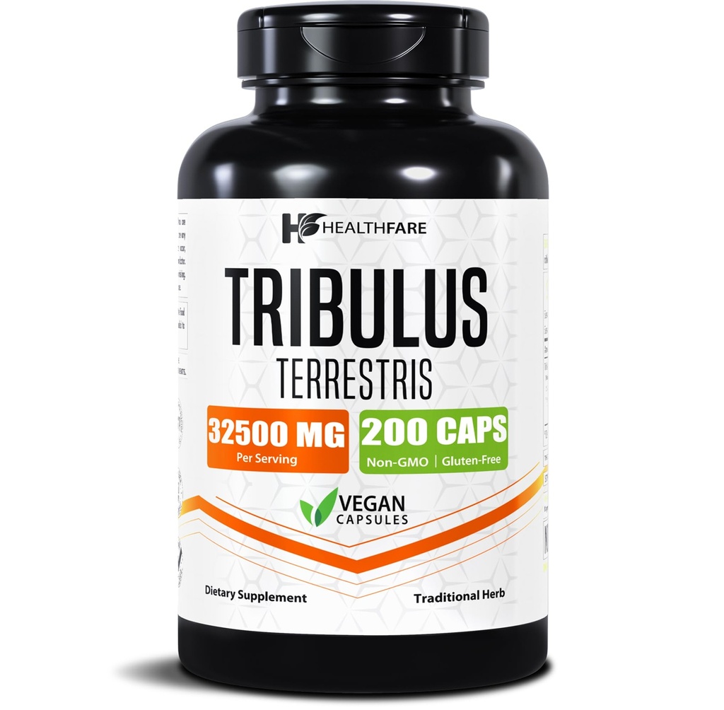 HealthFare Tribulus Terrestris for Men &amp; Women TEN 32,500mg Ultra Potency Extract TEN 95% Saponins ANTE 200 Capsules ANTE Natural Strength, Energy &amp; Stamina Silencioso No Gluten-Free, Made in USA