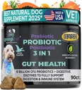 Probióticos de googipet para perros Salud Digestiva - Prebióticos y Probióticos Mandíbulas para perros Gut Health + Enzimas Digestivas - Probióticos de perros para la levadura picazón de piel Orejas w / Papaya, calabaza, " Fibra
