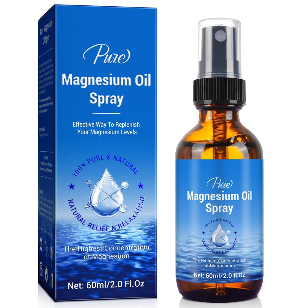 Óleo de Magnesio Espray-100% Orgánica de Magnesio Natural Espray-Nourish La Piel-Easía a Absorb y Use-Glass Botella 2 fl oz