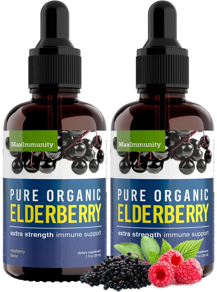 Orgánica Elderberry Syrup, 60 Day Supply, Black Liquid Drops for Immune Support, Sambucus Elderberry Syrup - Liquid Extract Drops for Kids &amp; Adults - Extra Strength (2 Pack)