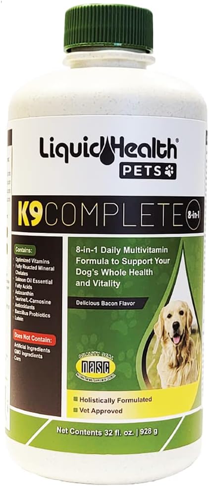 LIQUIDHEALTH Pets K9 Complete 8-in-1 Liquid Multivitamin for Adult Senior Dogs & Puppies, All in One Complete Formula Canine Vitamins for Skin &amp; Coat, Joint Health, Immune Support - USA Made (32 oz)