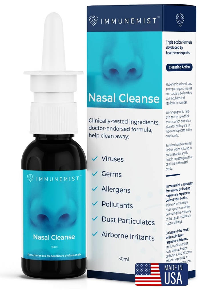 Nasal Cleanse - Doctor Recomendado Anti Viral Nasal Iodine Spray Rinse Bottle Up to 250 Doses - Nasal Spray for Wellness - Made in The USA