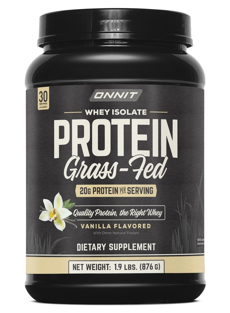 ONNIT Grass Fed Whey Isolate Protein Powder, Vanilla Flavor, Whey Protein Powder Suplemento dietético para apoyar la ganancia del músculo y recuperación del entrenamiento, 30 Serviciones por Tub, 30.7 oz