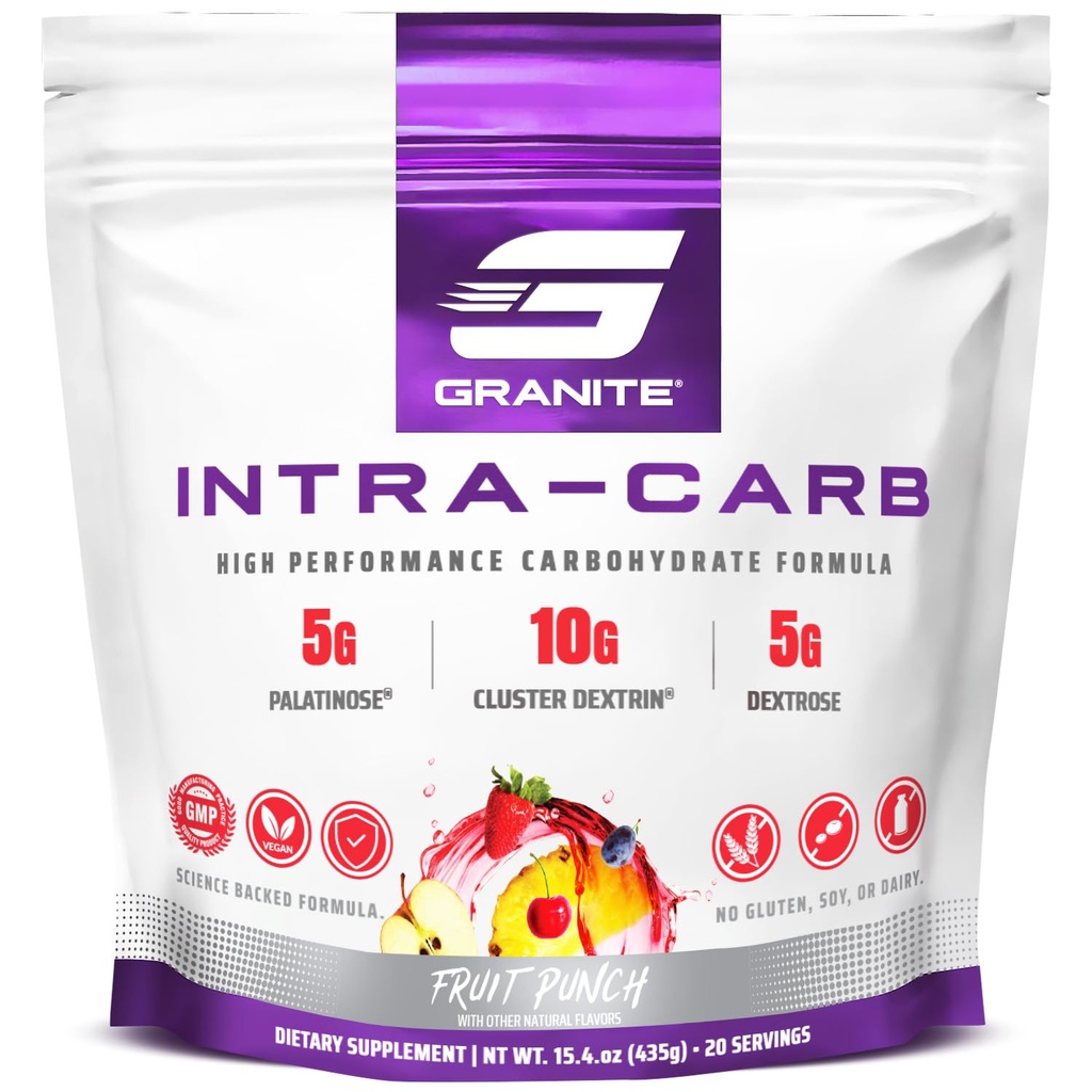 Granite Intra Carb Powder, Fruit Punch Flavor, High-Performance Carbohydrate Blend with Cluster Dextrin, Palatinose, " Dextrose, Supports Energy and Training (20 Servings)