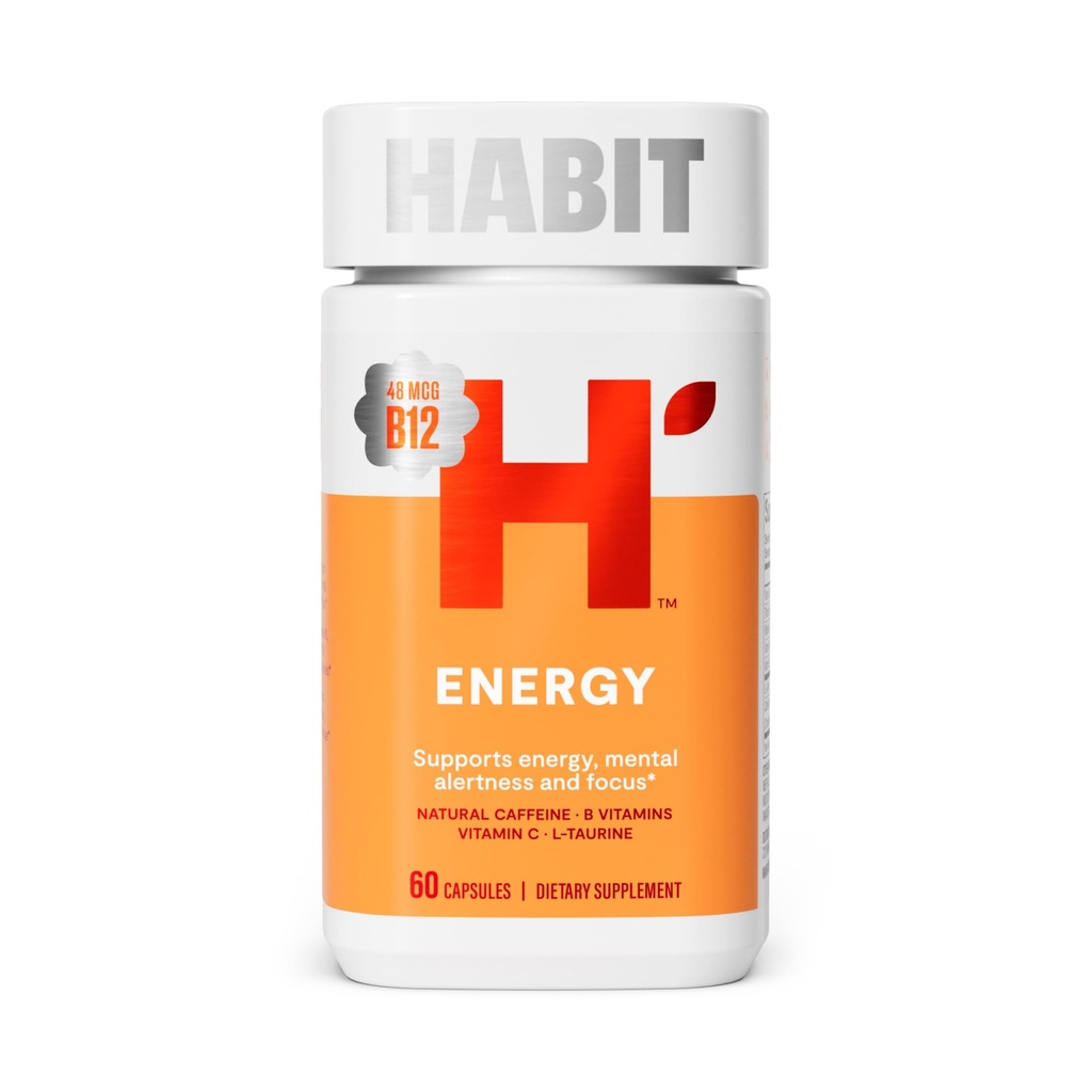 Suplemento Habit Energy (60 cápsulas) - Nuevo Look, soporta Energía, Alerta y Focus, Caffeine Natural, Vitaminas B &amp; C, Green Tea Extract, Vegan, Non-GMO (1 Pack)