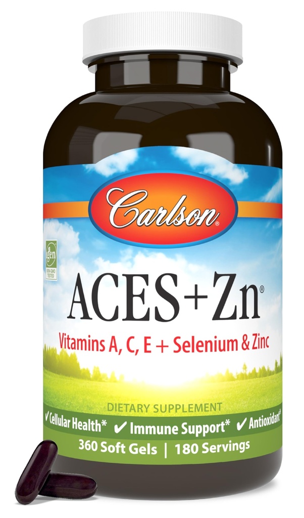 Carlson - ACES + Zn, Vitaminas A, C, E + Selenium " Zinc, Multivitamínico con zinc, Salud Celular " Apoyo Inmunitario, Selenium Multivitamin, Antioxidante, 360 Softgels
