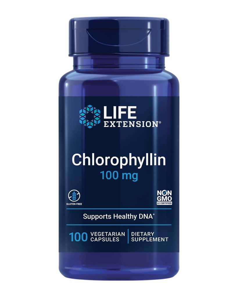 Extensión de la vida Chlorophyllin, antioxidante " DNA Health Support, Gluten-Free, Non-GMO, Vegetarian, 100 cápsulas vegetarianas