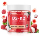 Vitamina D3 K2 Gummies w/Magnesium Sugar Gratis - 60 Conde Ø D3 Vitamina 5,000 UI + K2(MK-7) 100 mcg - Vegan K2 D3 Suplemento de Vitamina, Altamente Absorbentes Soportes Hueso, Musculo, Mood &amp; Immune(Lychee Flavor)