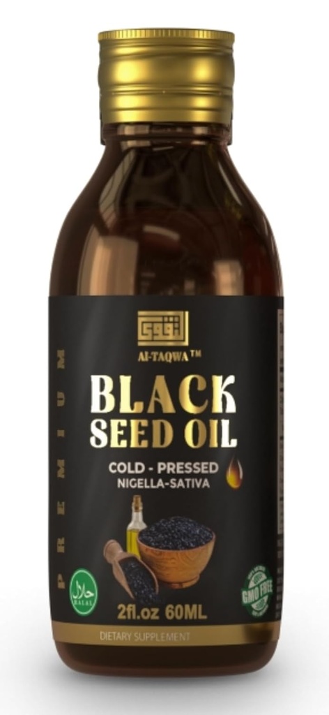 Aceite de Semilla Negra, Pura Virgen Negra (Nigella Sativa) Kalonji, Frío Presionado, Sin refinar, Thymoquinone, Vegan Friendly, Non GMO, Liquid 60ml