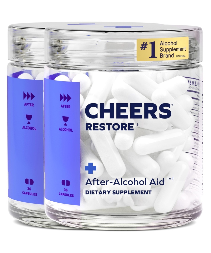 Cheers Restore | Supplement with DHM + L-Cysteine | Feel Better After Drinking & Support Your Liver | 24 Doses | Dihydromyricetin, Cysteine, Prickly Pear, B-Vitamins, Ginger