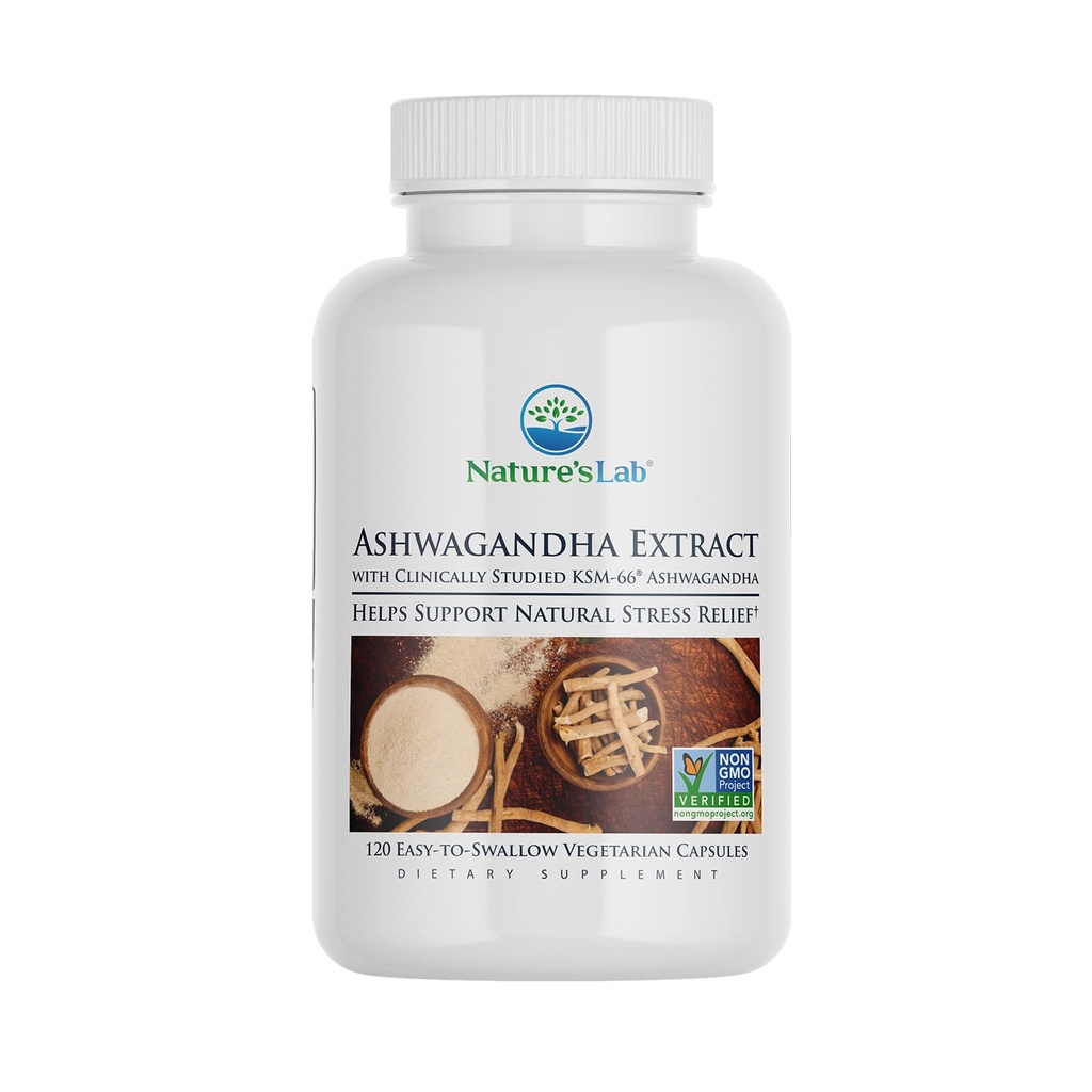 Extra Strength Ashwagandha KSM 66 Extract - 5% Withanolides, Pure Organic Ashwagandha Root Powder - Supports Stress Relief, Focus and Strength Support* - 120 Ct (60 Day Supply)