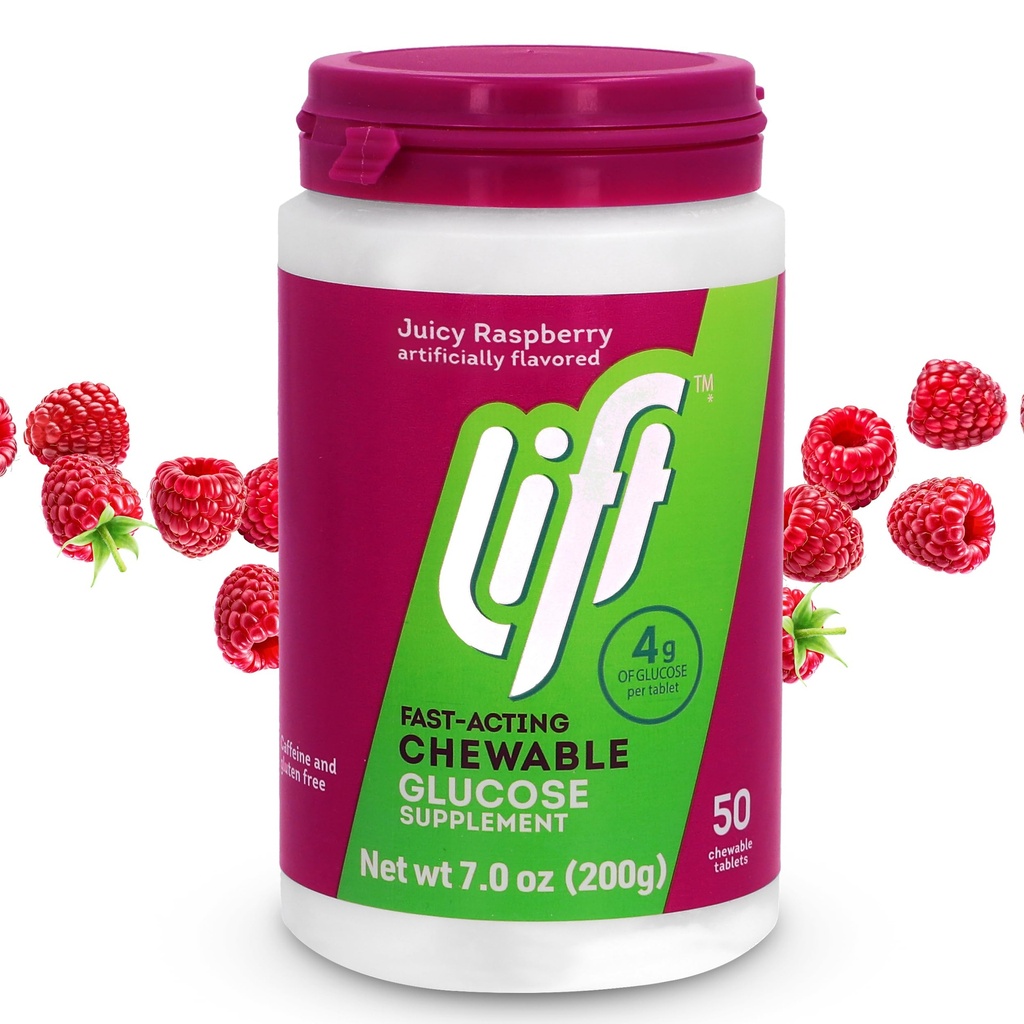 Glucose de elevación Glucose de acción rápida Tablas de energía Chewable, Raspberry, 50 ct Jar (Pack of 1)