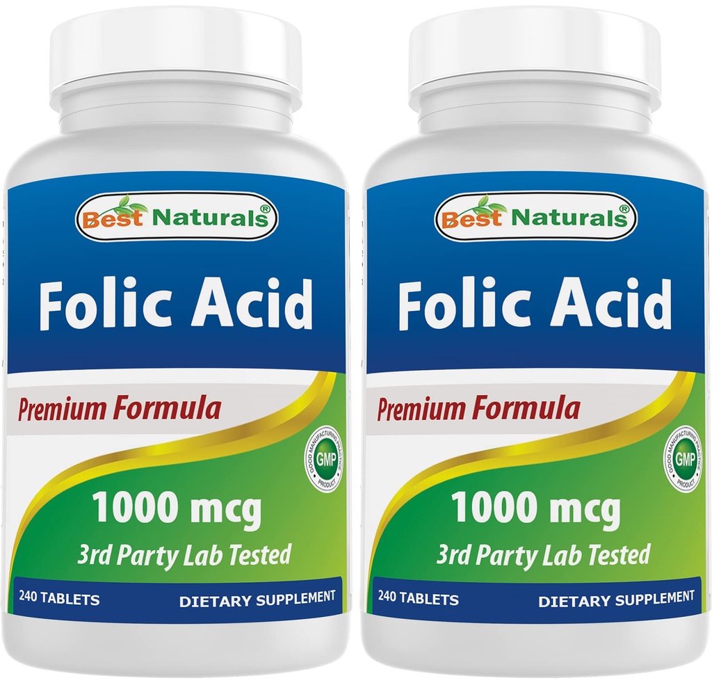 Best Naturals Folic Acid 1000 mcg (Vitamin B9), 240 Tabletas (1000 mcg (Pack of 2))