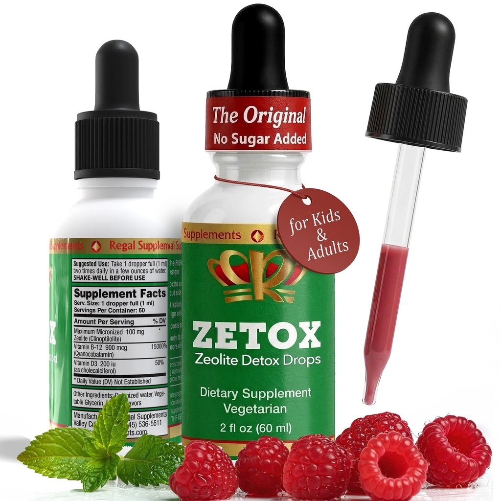 ZETOX ← Zeolite Detox for Kids and Adults ← Mejorado con Methyl Vitamin B12 y D3 ← Premium Grade Liquid Clinoptilolite Zeolite Drops ⋅ Supports Gentle Daily Detox, Energy, and Focus (60 Servings)