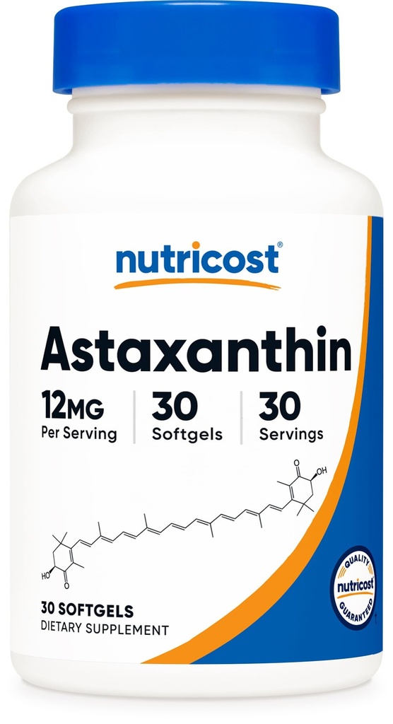 Nutricost Astaxanthin 12mg, 30 Softgels - No GMO y Gluten Gratis