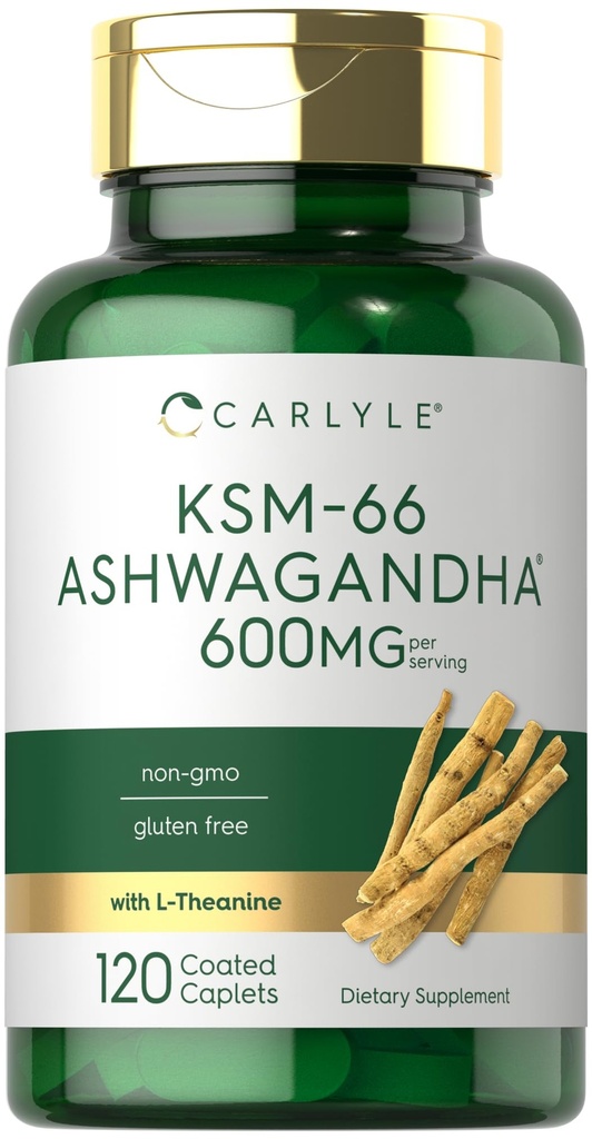 Carlyle KSM-66 Ashwagandha 600mg Ø 120 Caplets  sometida Extract Supplement with L-Theanine ← Vegan, Non-GMO, Gluten Free