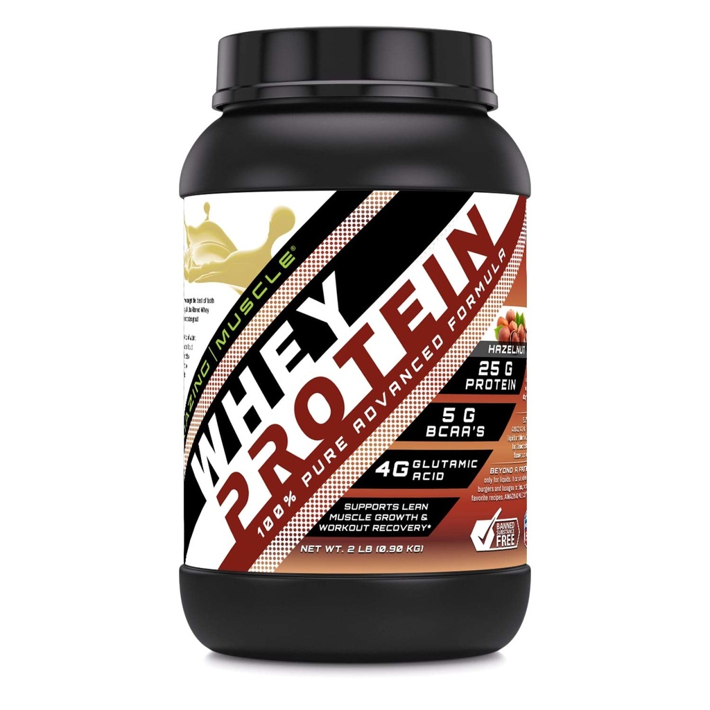 Increíble musculo Whey Protein Isolate " Concentrate 25 G per Serving Supplement TEN Hazelnut Flavor TENIDO 2 Lb (0,90 Kg) ANTE No-GMO TEN-Free