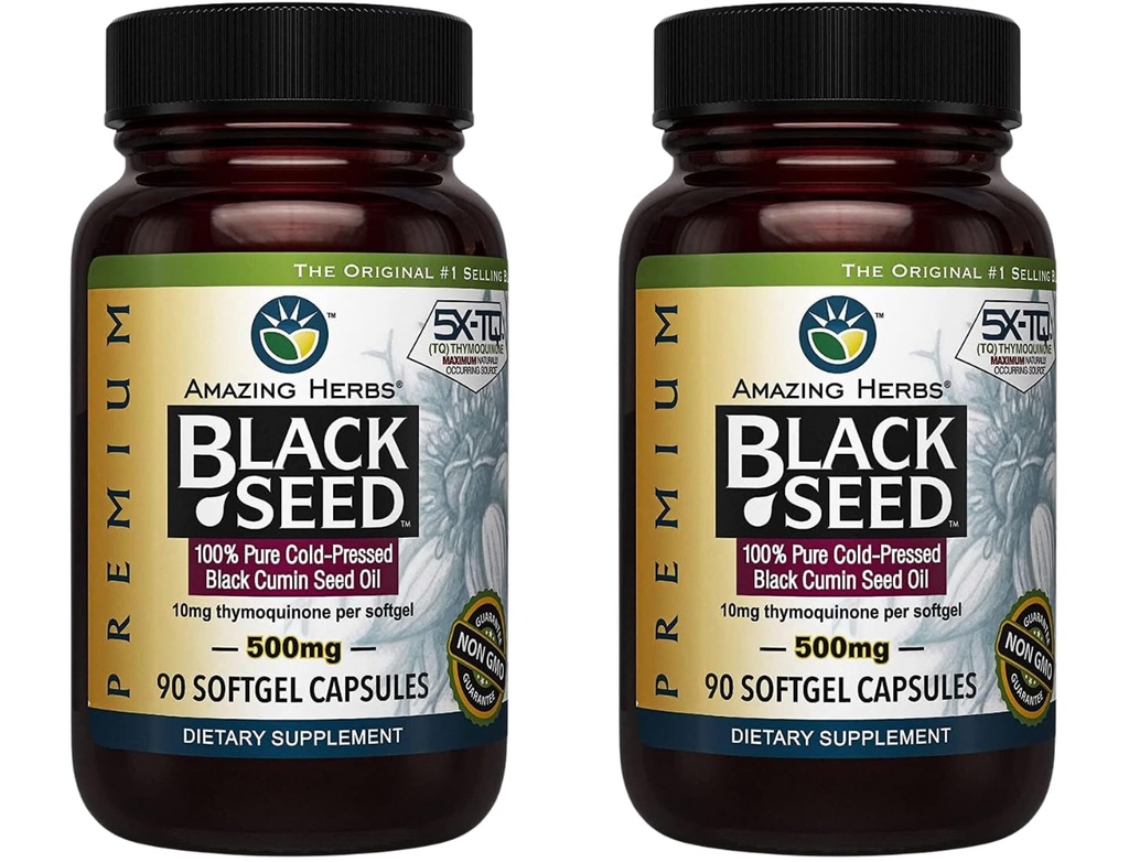 Increíbles Herbs Premium Black Seed Oil Capsules - Gluten Free, Non GMO, Cold Pressed Nigella Sativa Aids in Digestive Health, Immune Support, Brain Function - 90 Conde, 500mg (Pack of 2)