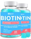 Gummies de Biotina Libre de Azúcar, Biotina y Collagen Gummies con Keratina, Ácido Hialurónico para Mujeres y Hombres Silenciosos Crecimiento del Pelo, Esquía de Glowing " Strong Nails ← Vitamina B7 Suplemento, No GMO, Chewable