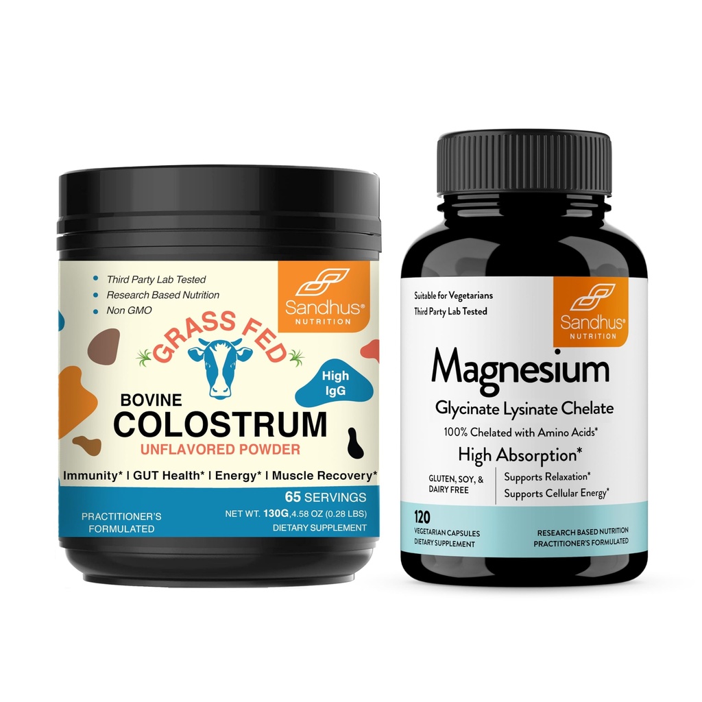 Sandhu's Bovine Colostrum Powder &amp; Magnesium Glycinate Lysinate Capsules  Ayuda Gut, Immune Heath &amp; Sleep Support