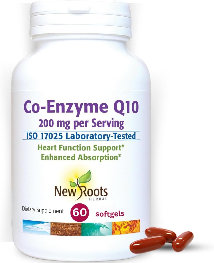 NEW ROOTS HERBAL CoQ10 Supplement Coenzyme Q10 (60 Softgels) 200 mg | Naturopathic Doctor Formulated for Heart Health & Energy Support | Made with Natural Fermentation