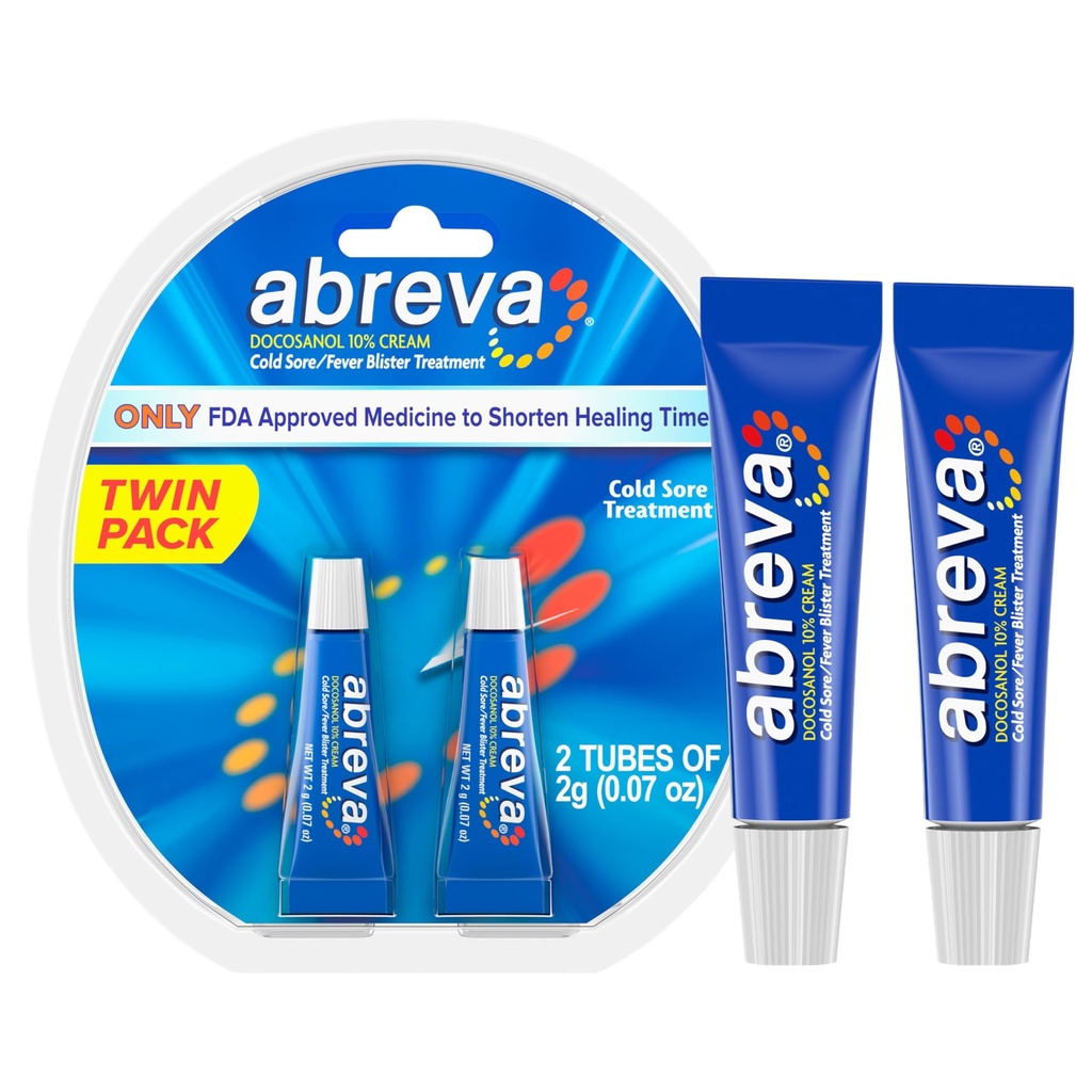 Abreva 10 Porcentual Docosanol Tratamiento de la úlcera fría, trata su ampolla de fiebre en 2,5 días - 0.07 oz Tube x 2