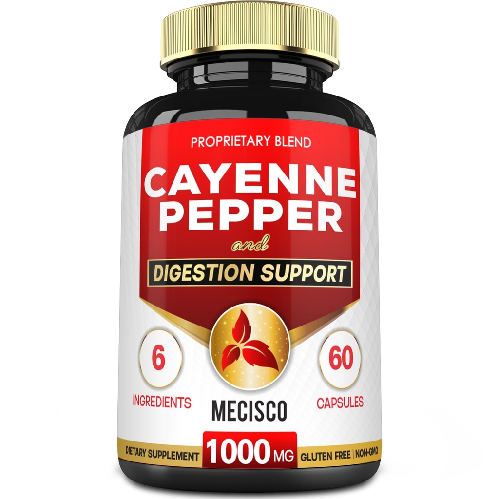 6in1 Cayenne Pepper Capsules con Ginger Root, Beet Root, y Pepper Negro y Más - 60 cápsulas - Cayenne Suplemento soporta sistema de digestión, inmunidad