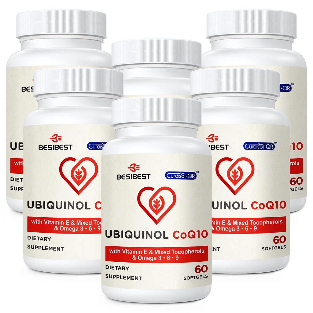 Ubiquinol CoQ10-600mg-Softgel, Active Coq10 Ubiquinol Suplemento con Vitamina E &amp; Omega 3, 6, 9, High Absorption-Coenzyme-Q10, Powerful Antioxidant for Energy Production, Tested, 360 Con