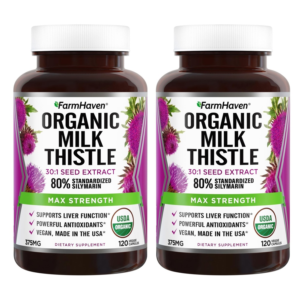 FarmHaven USDA Organic Milk Thistle Capsules TEN 30X Concentrated Seed Extract & 80% Silymarin Standardized - Supports Liver Function and General Health TEN Non-GMO TEN 240 Vegan Capsules