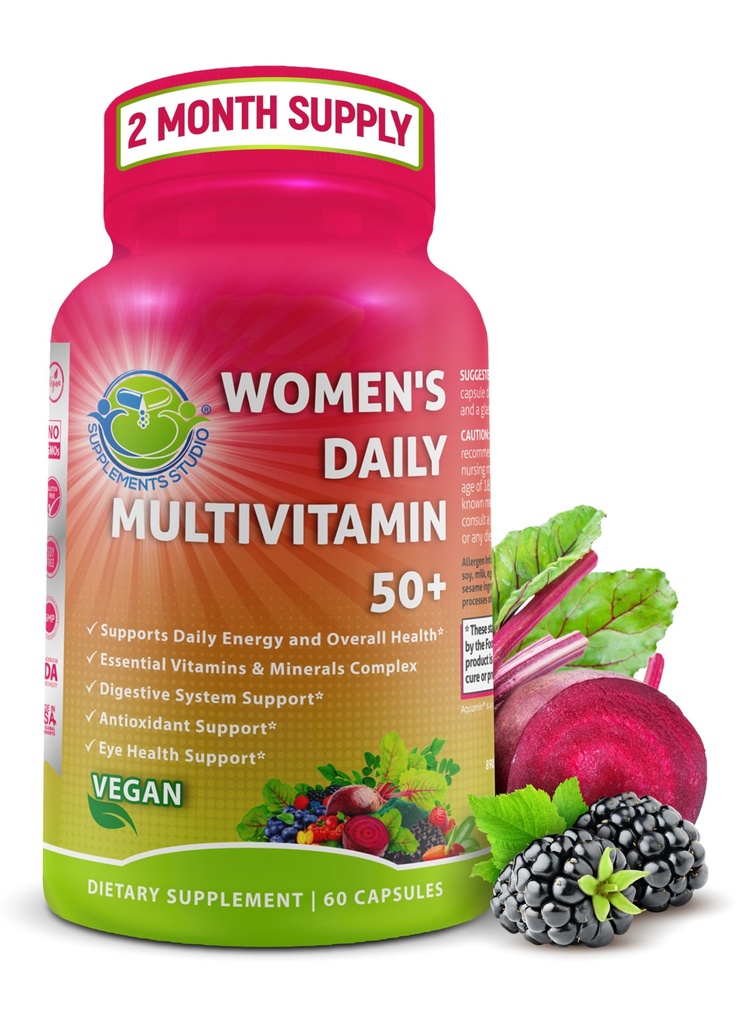 Multivitaminas diarias de las mujeres 50 Plus - Multivitamina metilada vegana para las mujeres 50 y más con biotina, Superalimentos orgánicos " Lutein - Ojo, Energía, Gut " Apoyo a la salud óptima - fácil de absorber cápsulas