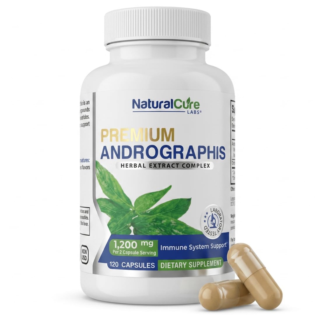 Natural Cure Labs Premium Andrographis Paniculata Extract 1,200mg con 100mg Andrographolides Capsules Vegan para Immune &amp; Digestive Support, Non-GMO, Gluten Free, Herbal Dietary Supplement