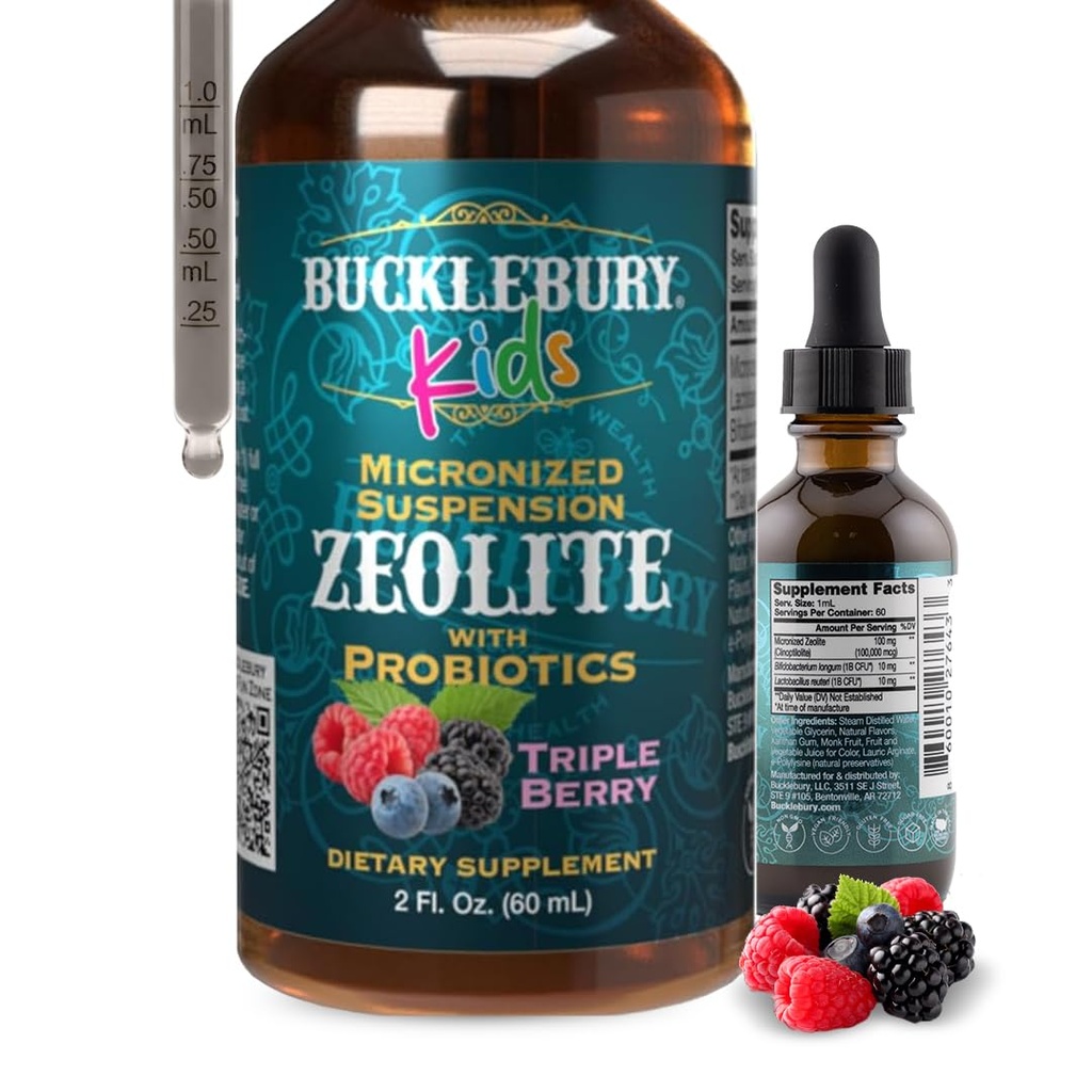 BUCKLEBURY Liquid Zeolite Detox para niños con probióticos - Probióticos de sabor natural de azúcar para niños - Zeolite Heavy Metal Detox y Immune Support - 2 Fl Oz