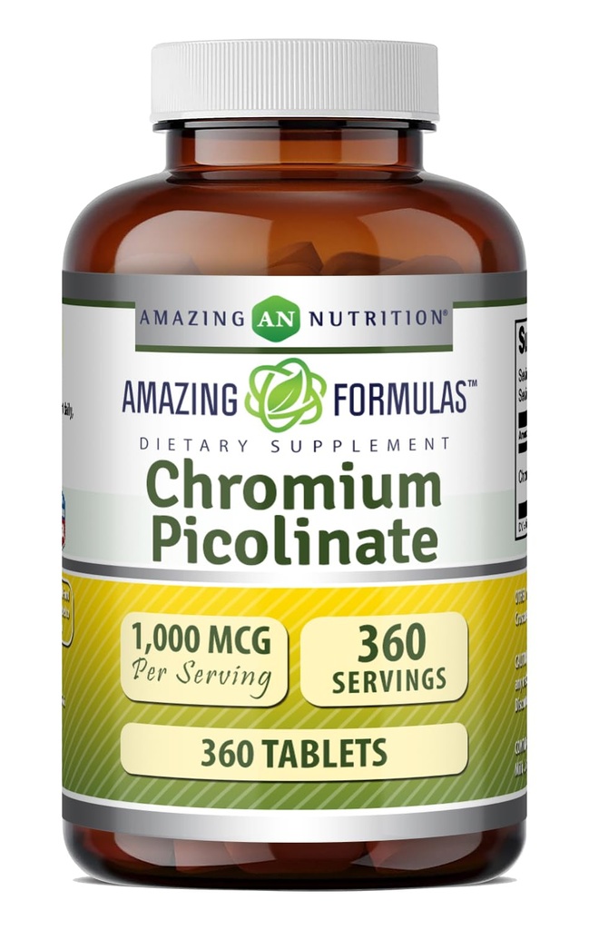 Impresionantes Fórmulas Chromium Picolinate 1000 Mcg TENIDO Tablets Suplemento TENIDO Non-GMO TEN Gluten Free ← Made in USA (1 Pack ANTE 360 Conde)